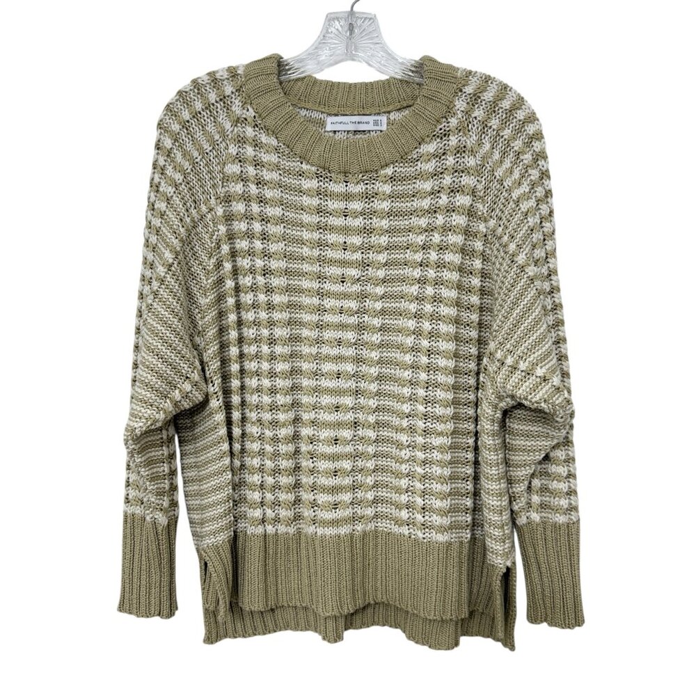 Faithfull The Brand Teale Chunky Cable Knit Sweater in Mocha Stripe Women's sz S